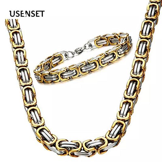 4MM 5MM 6MM 8MM Stainless Steel Byzantine Chains Necklaces & Bracelets Set