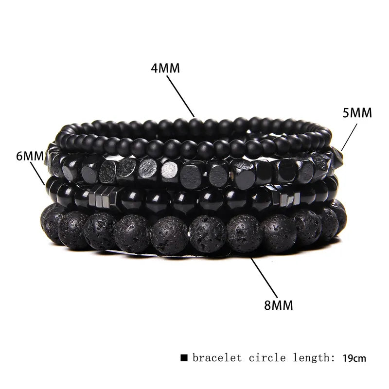 Natural Stone Beads Men Bracelet Multi-layer Black Lava Onyx Beads