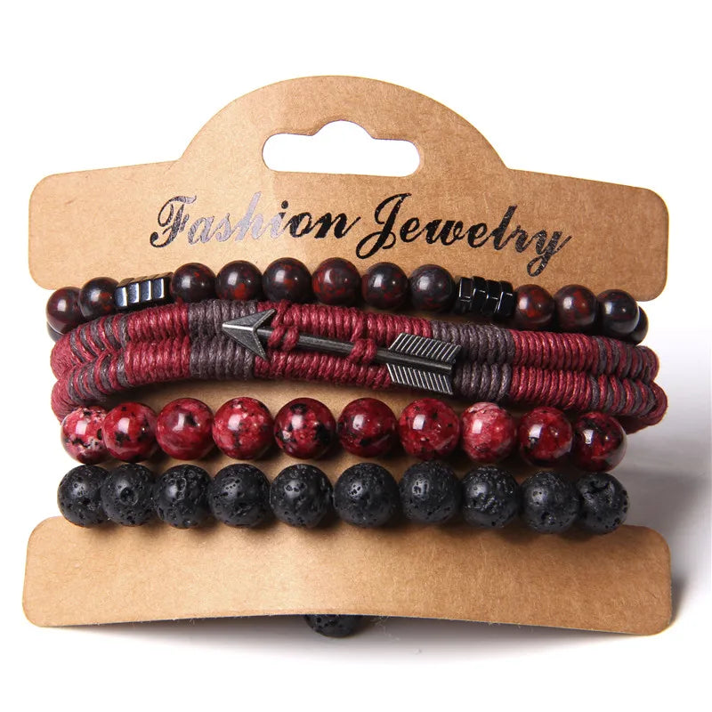 Vintage Multi layer Men Bracelet Natural Stone Lava Beads