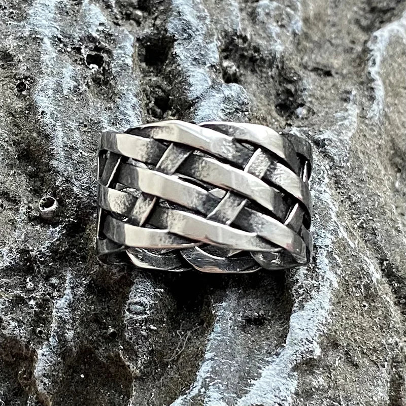 Mens Weave Knot Viking Stainless Steel Nordic Ring