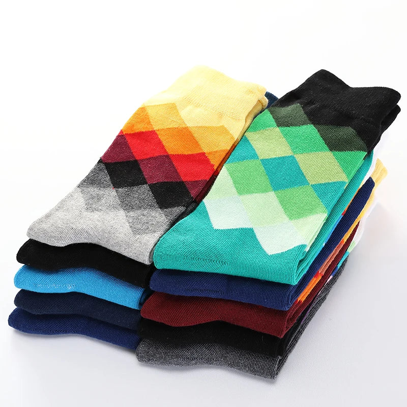 Men's Cotton Crew Argyle Socks For Business Fashion
