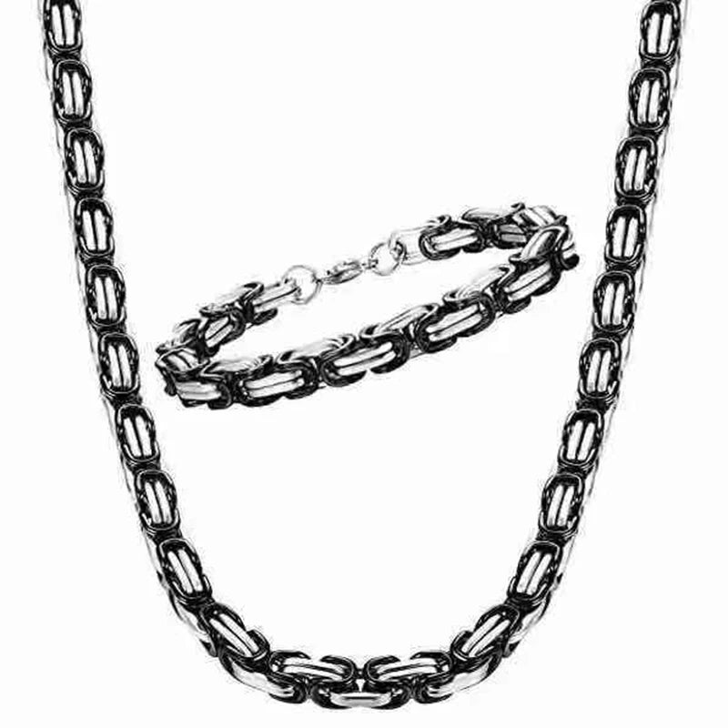 4MM 5MM 6MM 8MM Stainless Steel Byzantine Chains Necklaces & Bracelets Set