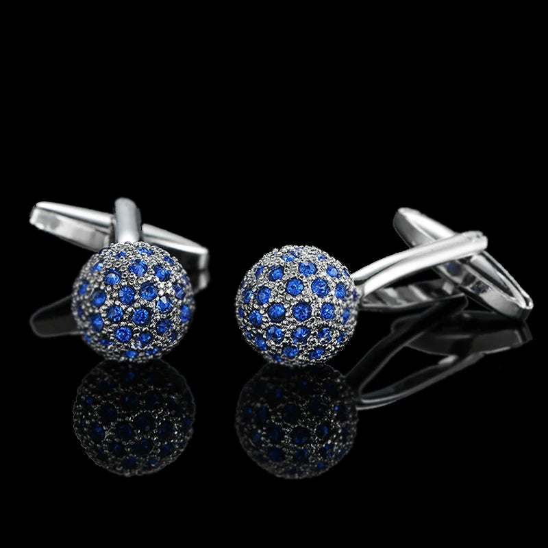 High quality brass hand inlaid Blue Crystal Zircon Cufflinks