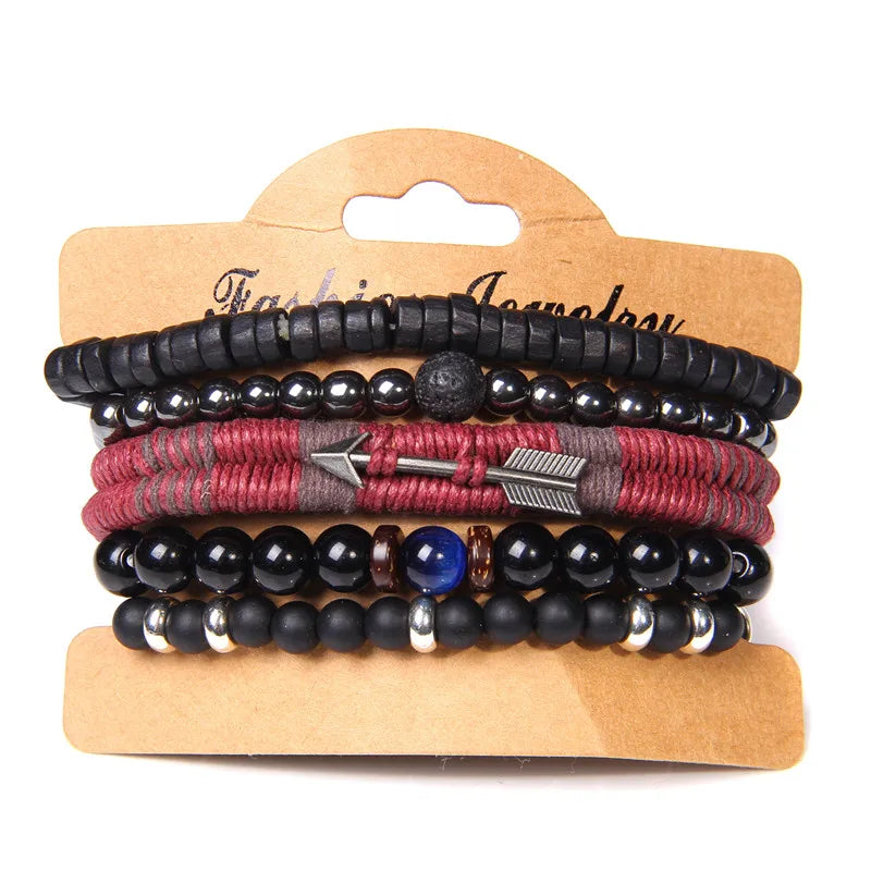 Vintage Multi layer Men Bracelet Natural Stone Lava Beads