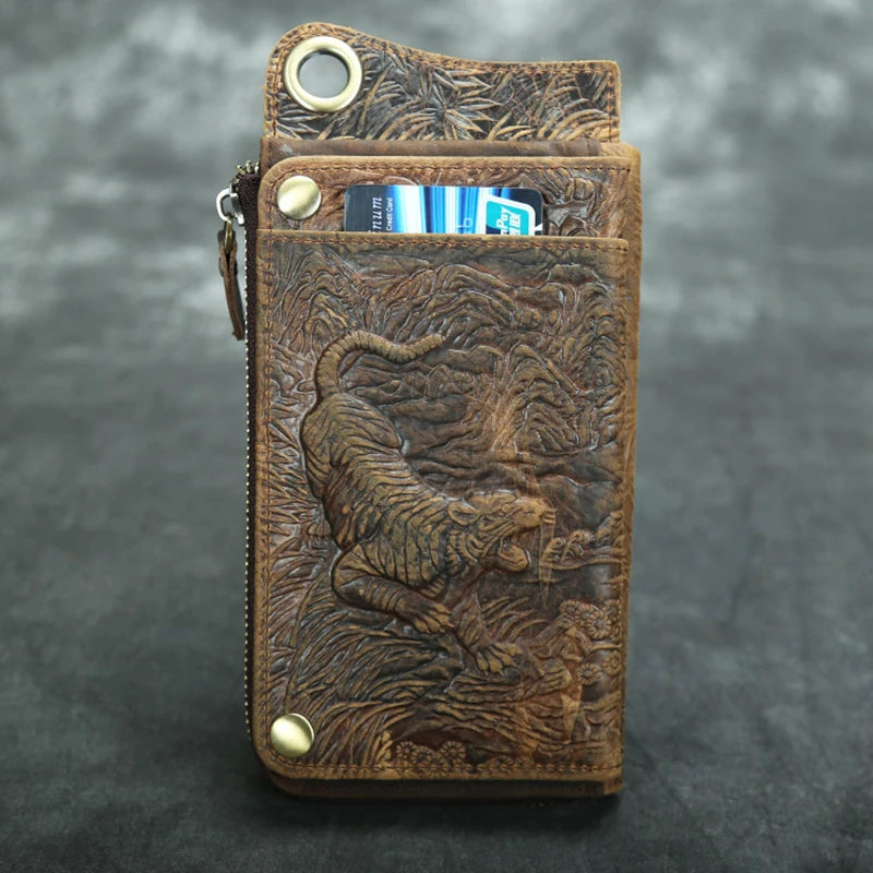Genuine Leather Vintage Long Wallets/Clutch Bag With Passport Card Holder Zipper Coin Pocket