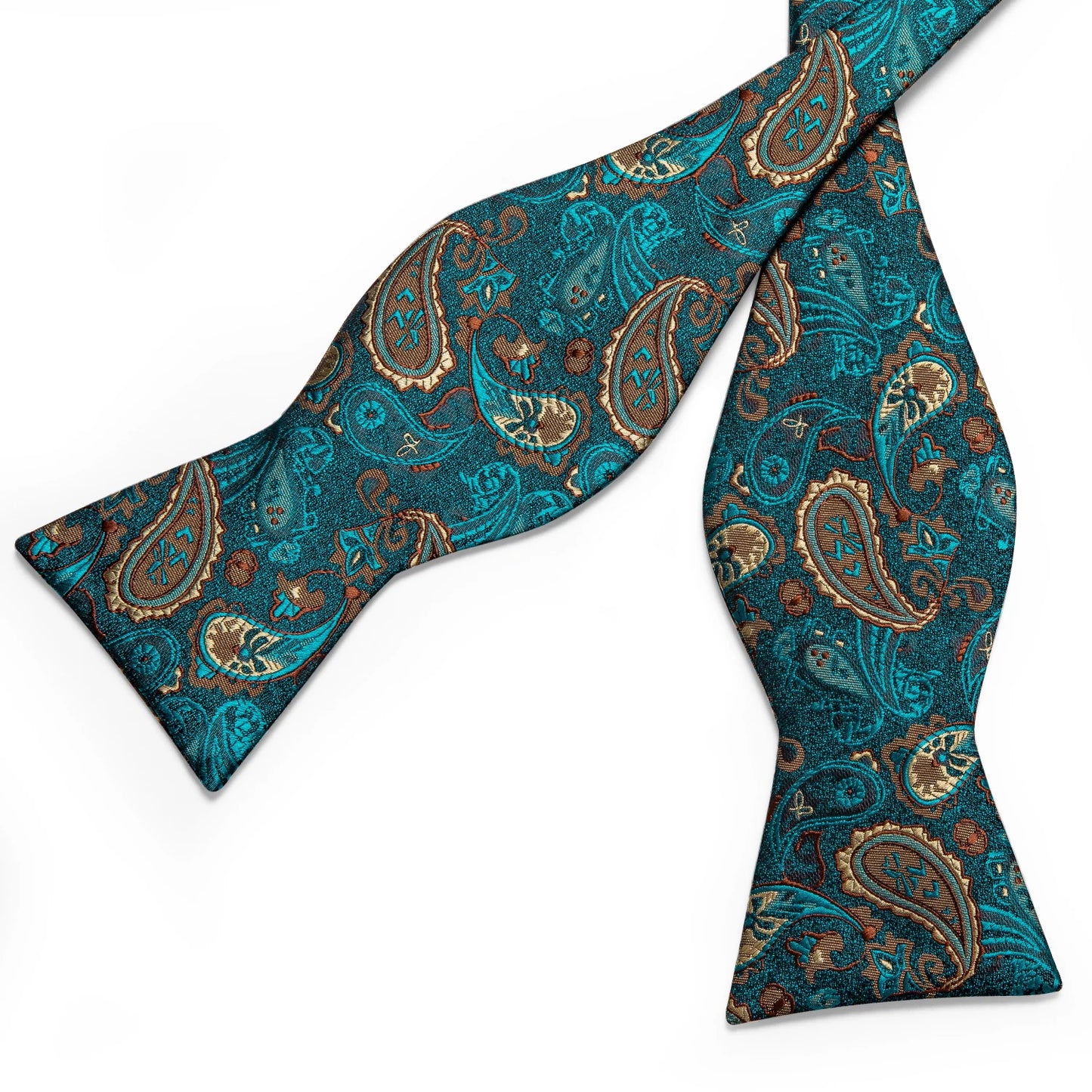 3 Piece Brand New Men's Bow Tie Teal Green Blue Paisley Floral Silk Bow Tie