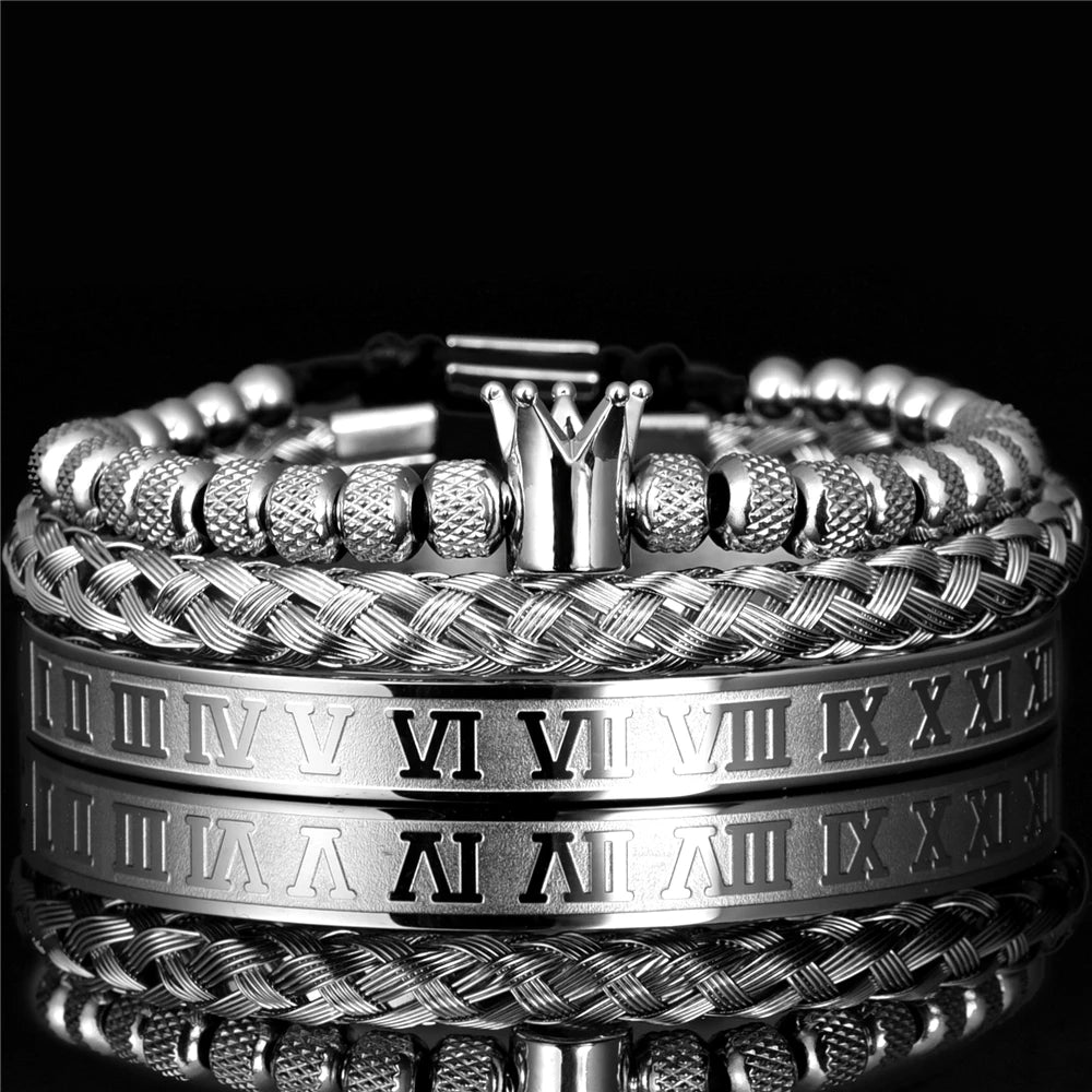 Luxury Roman Royal Crown Charm Stainless Steel Geometry Pulseiras Men Adjustable Bracelets