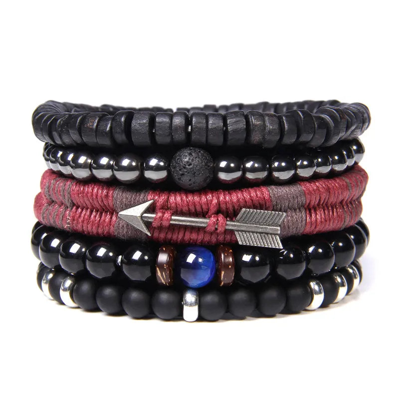 Vintage Multi layer Men Bracelet Natural Stone Lava Beads