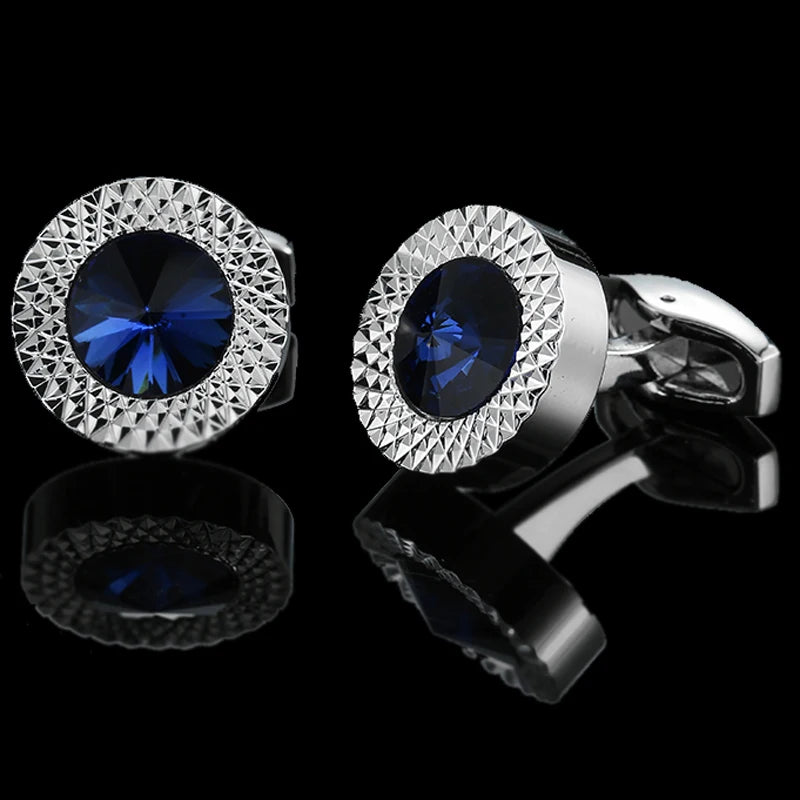 High quality brass hand inlaid Blue Crystal Zircon Cufflinks