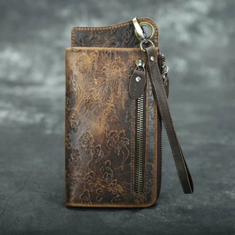 Genuine Leather Vintage Long Wallets/Clutch Bag With Passport Card Holder Zipper Coin Pocket