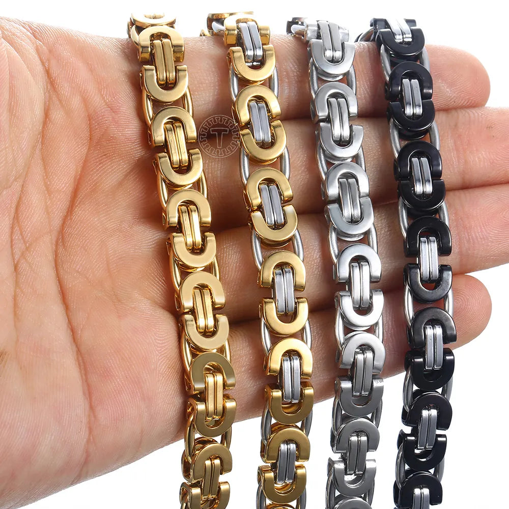 Byzantine Chain Bracelet Gold Black Silver Color Stainless Steel