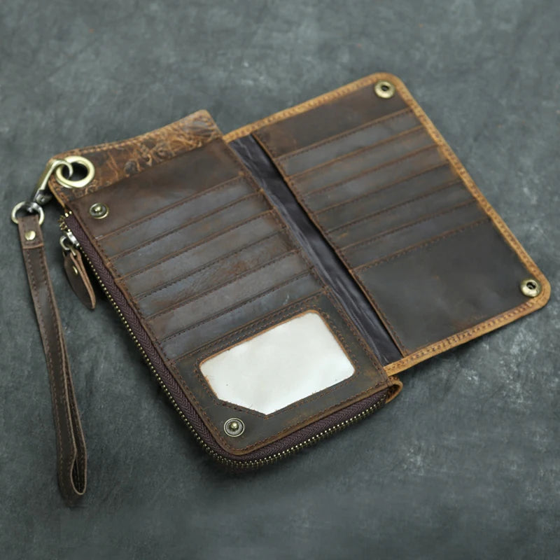 Genuine Leather Vintage Long Wallets/Clutch Bag With Passport Card Holder Zipper Coin Pocket