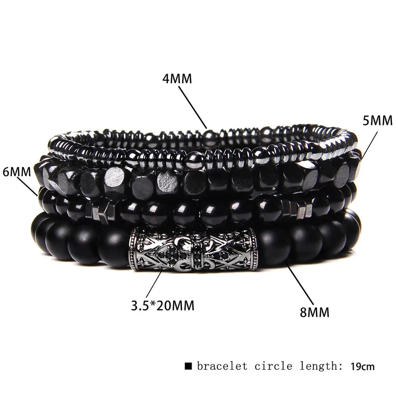 Vintage Men Natural Stone Agates Beads Lava Multi-layer Bracelet