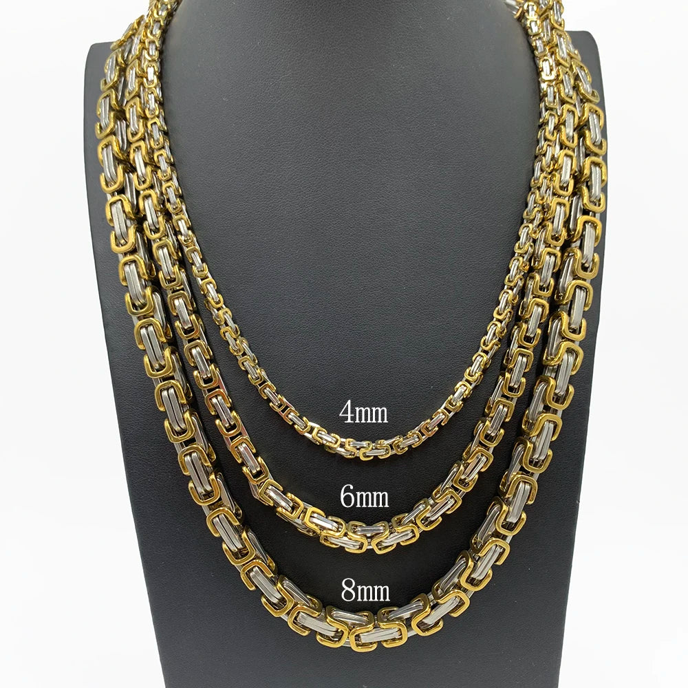 4MM 5MM 6MM 8MM Stainless Steel Byzantine Chains Necklaces & Bracelets Set