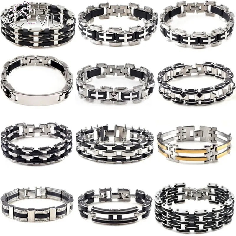 Men's Stainless Steel/Ceramic Link Chain Bracelets & Bangles