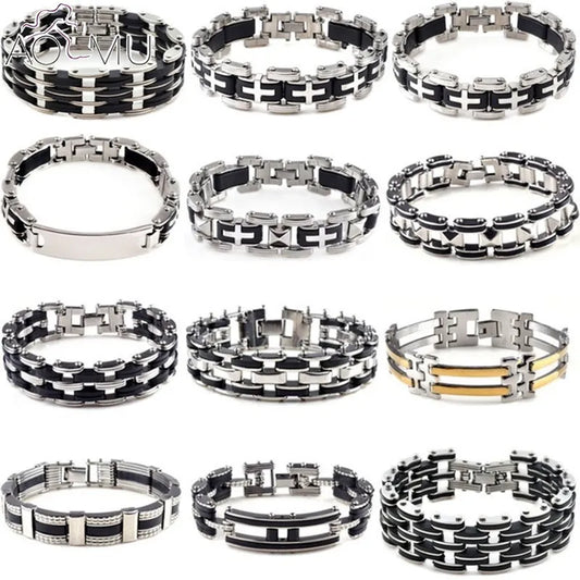 Men's Stainless Steel/Ceramic Link Chain Bracelets & Bangles