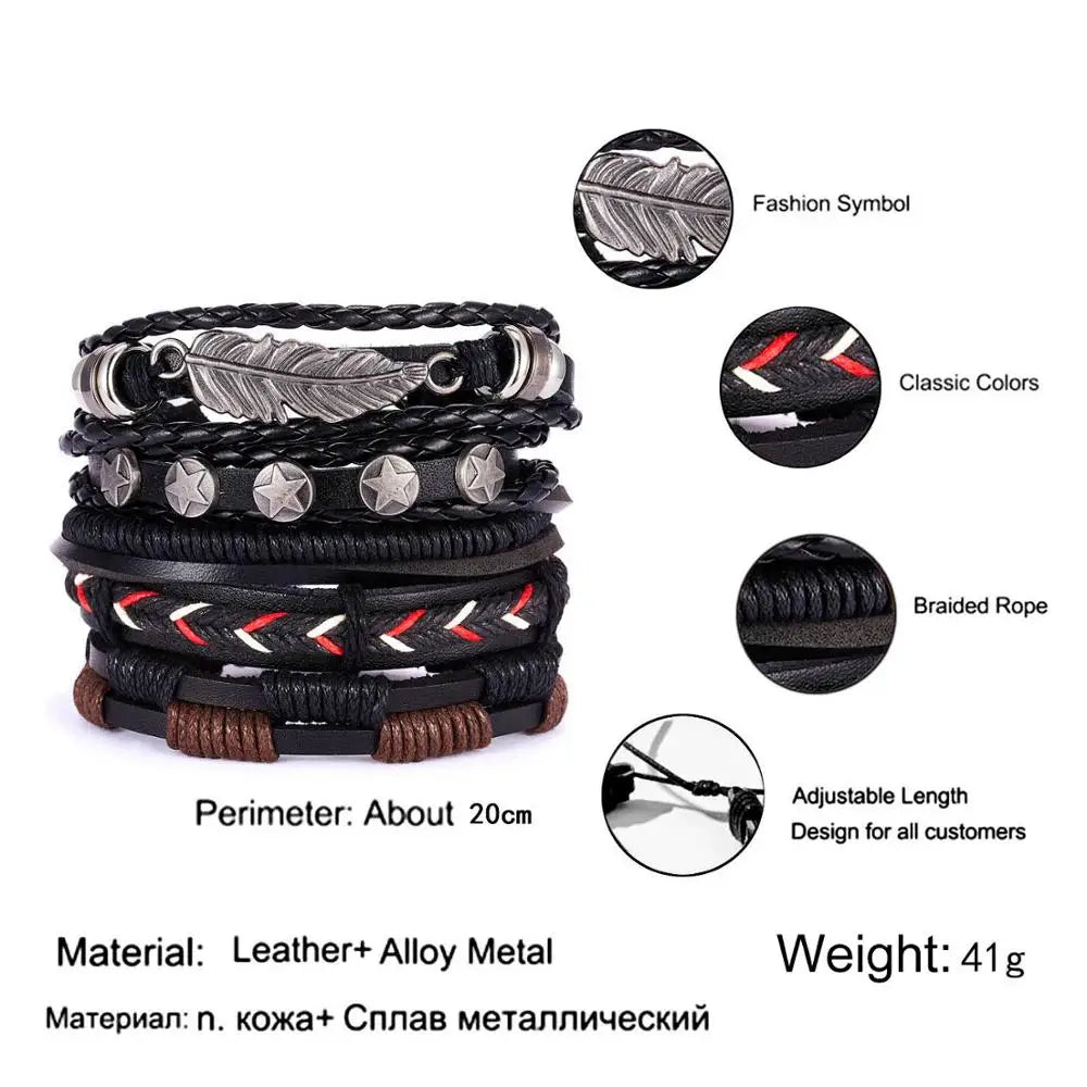 Men Bracelets Vintage Multilayer Leather Braid Bracelets