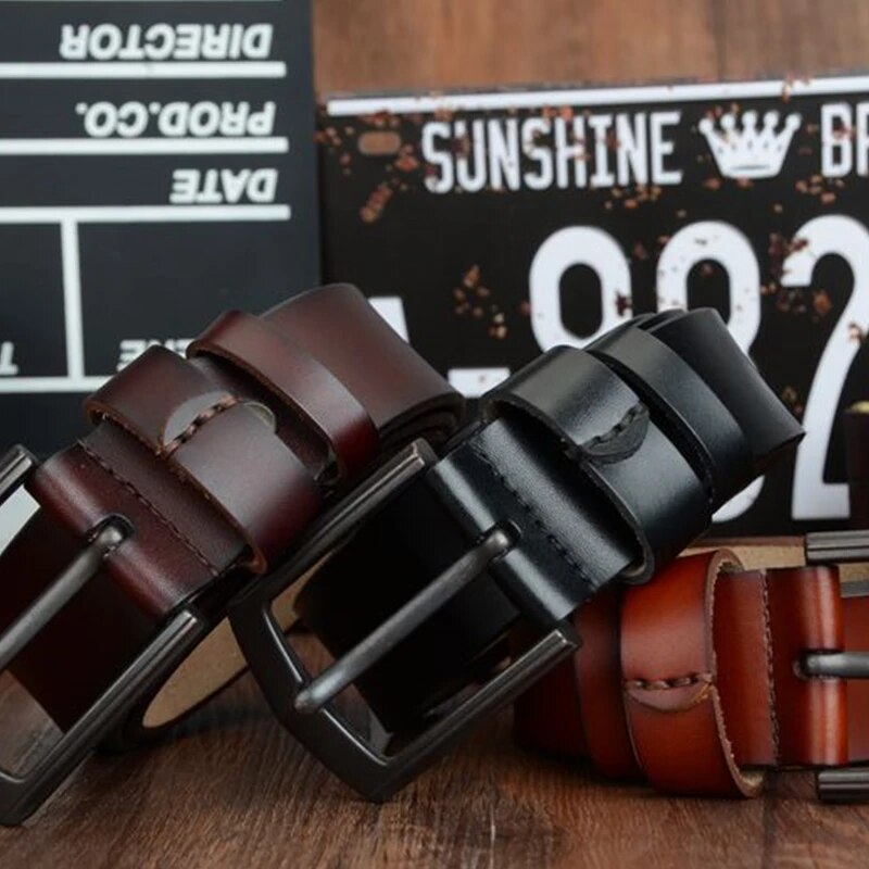 Genuine Leather Men's Belt, Vintage Style 100-115 cm