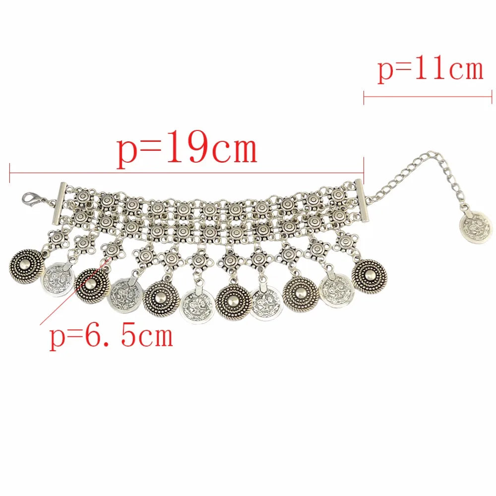 Metal Coin Long Chain Finger Pull Bracelet
