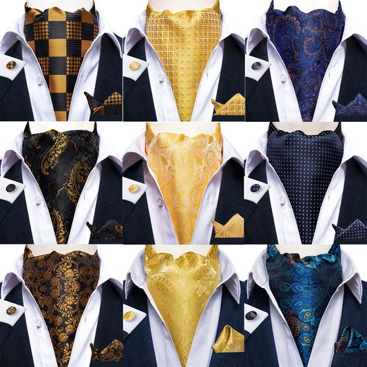 Luxury Men's 3pc Vintage Formal Cravat Ascot Silk Tie Cufflinks & Pocket Square