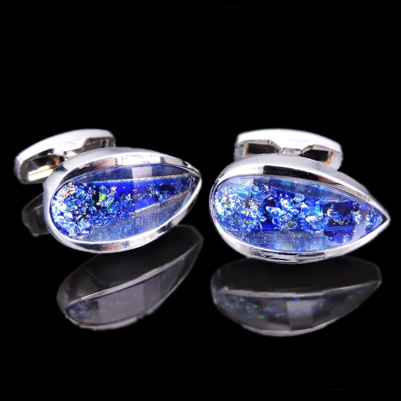High quality brass hand inlaid Blue Crystal Zircon Cufflinks