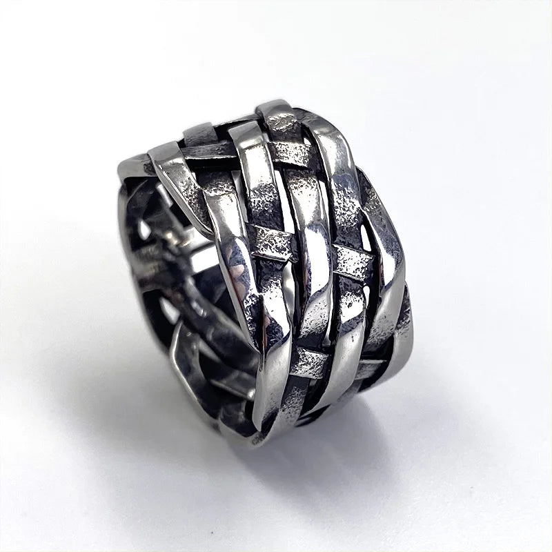 Mens Weave Knot Viking Stainless Steel Nordic Ring