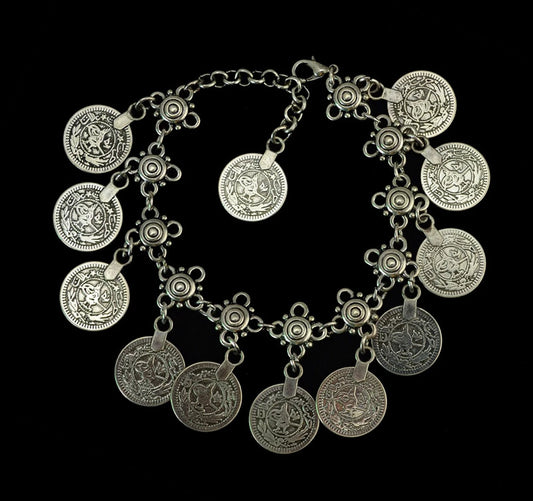 Metal Coin Long Chain Finger Pull Bracelet