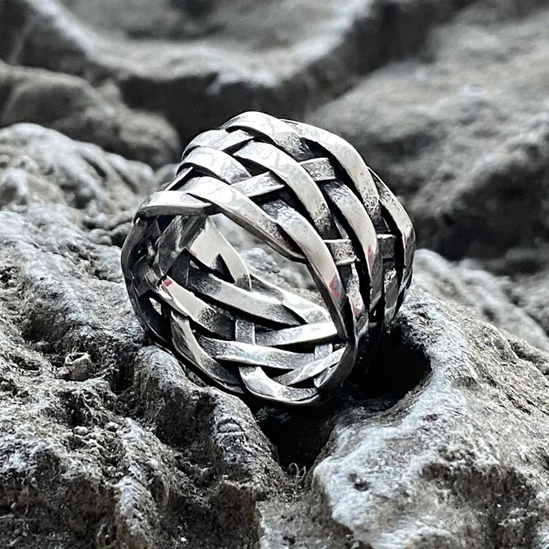 Mens Weave Knot Viking Stainless Steel Nordic Ring
