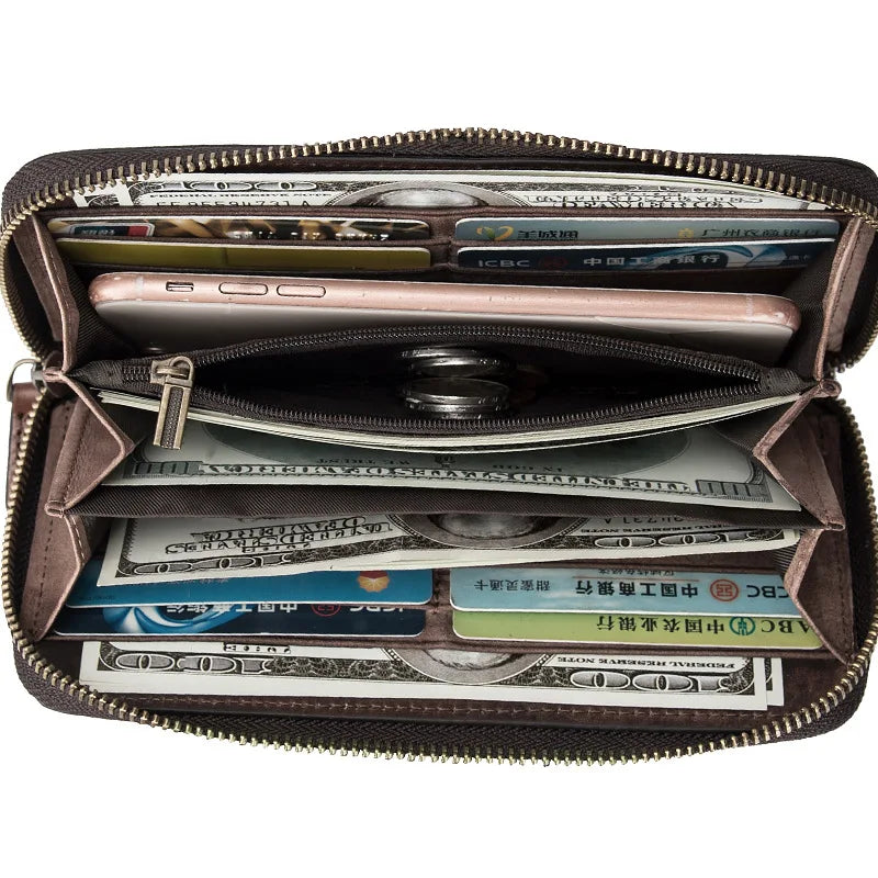 Luxury Vintage New Retro Handmade Embossed Genuine Leather Long Wallet