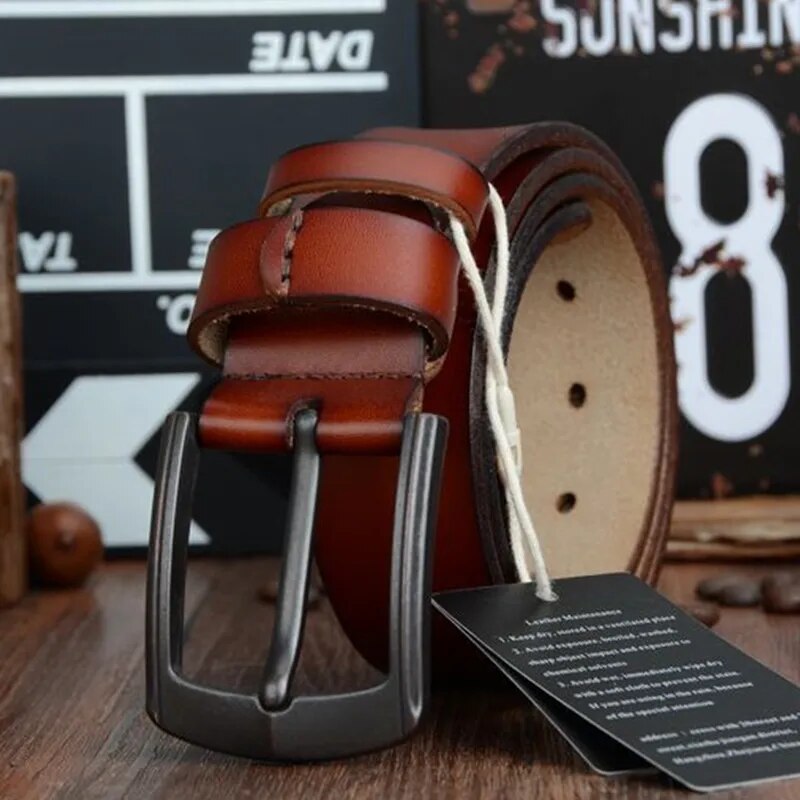 Genuine Leather Men's Belt, Vintage Style 100-115 cm