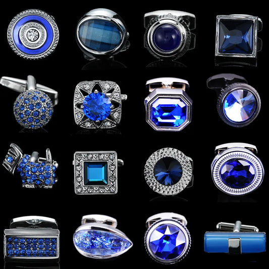 High quality brass hand inlaid Blue Crystal Zircon Cufflinks