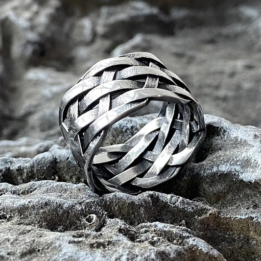 Mens Weave Knot Viking Stainless Steel Nordic Ring