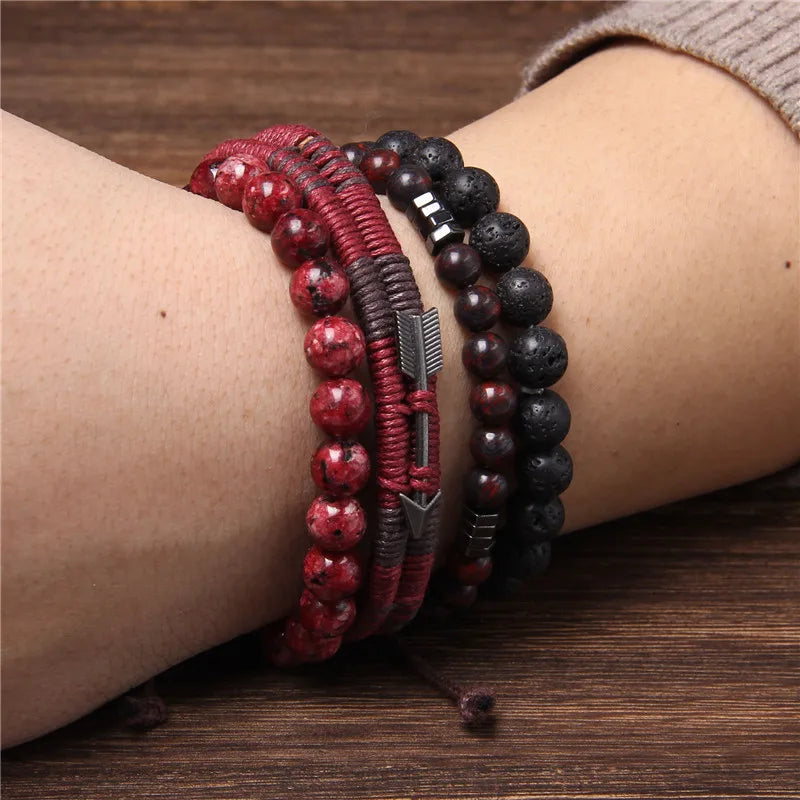 Vintage Multi layer Men Bracelet Natural Stone Lava Beads