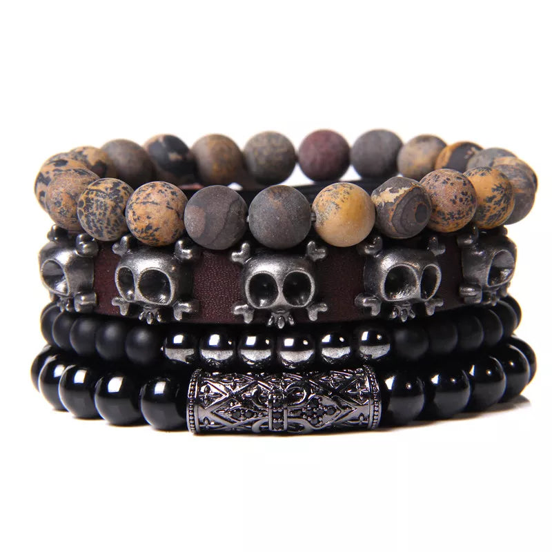 Vintage Multi layer Men Bracelet Natural Stone Lava Beads