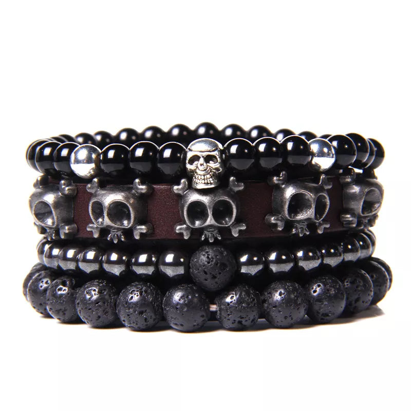 Vintage Multi layer Men Bracelet Natural Stone Lava Beads