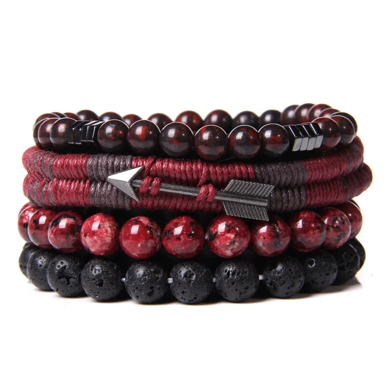 Vintage Multi layer Men Bracelet Natural Stone Lava Beads