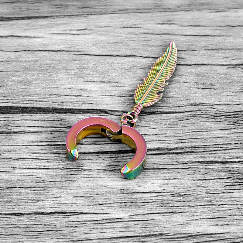 Stainless Steel Feather Hoop Earrings