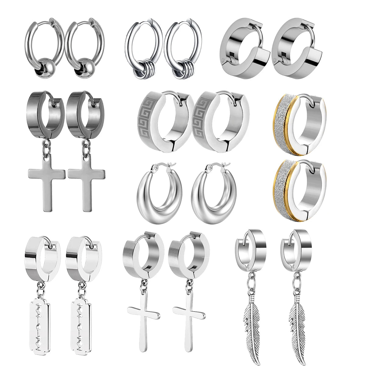 Stainless Steel Vintage Round Hoop Earrings For Men