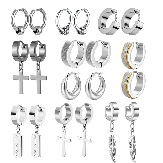 Stainless Steel Vintage Round Hoop Earrings For Men