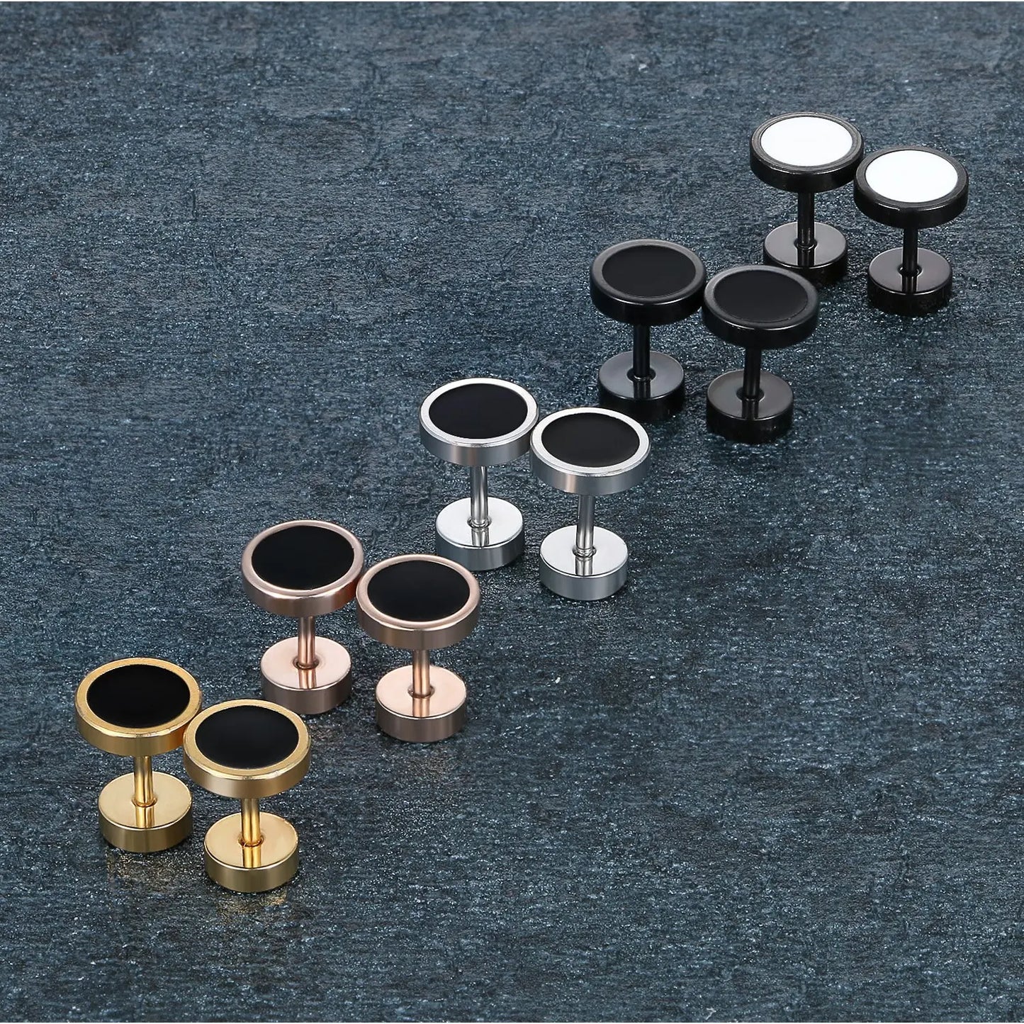 6-12 Pcs Mens Stud Earring Set Stainless Steel Ear Stud Screw Back