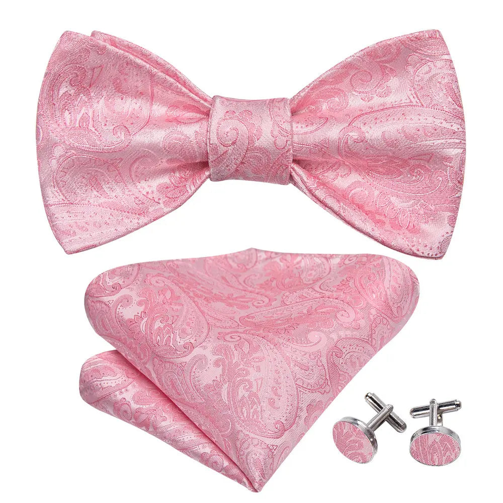 Men's Silk 3 Peice Jacquard Bow Tie Hanky & Cufflinks