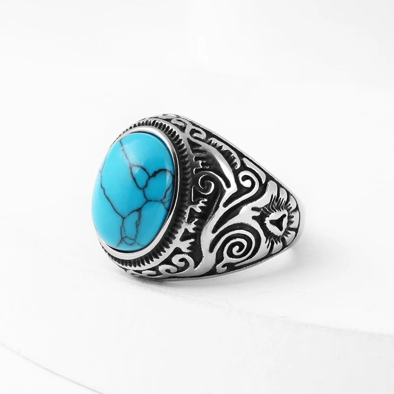 Stainless Steel Vintage Men's Stones Rings