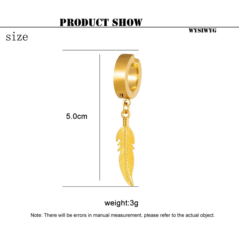 Stainless Steel Feather Hoop Earrings