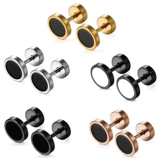 6-12 Pcs Mens Stud Earring Set Stainless Steel Ear Stud Screw Back