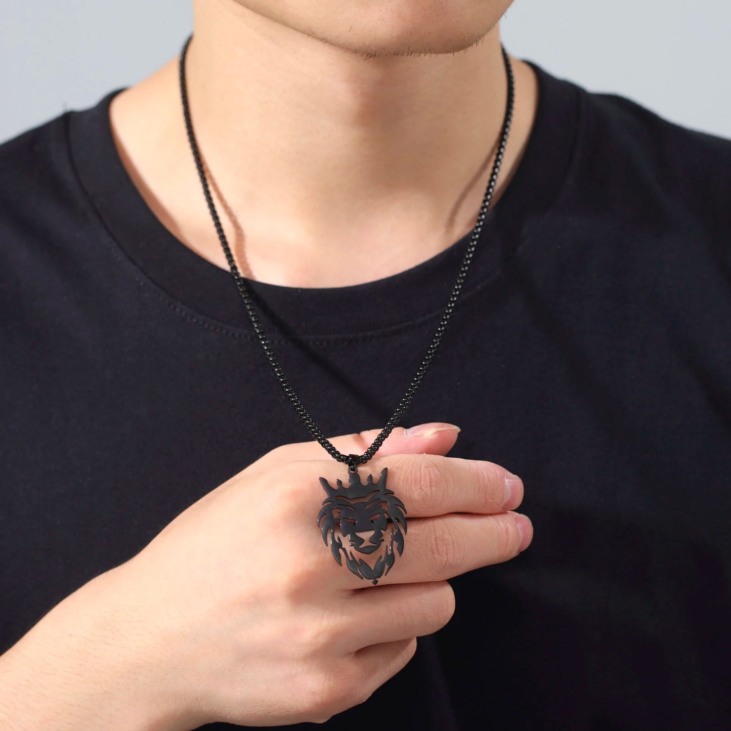 Stainless Steel Lion with King Crown Necklace