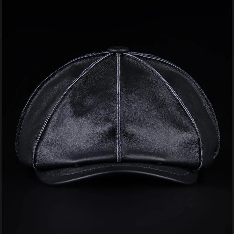 Men Genuine Leather Newsboy Cap