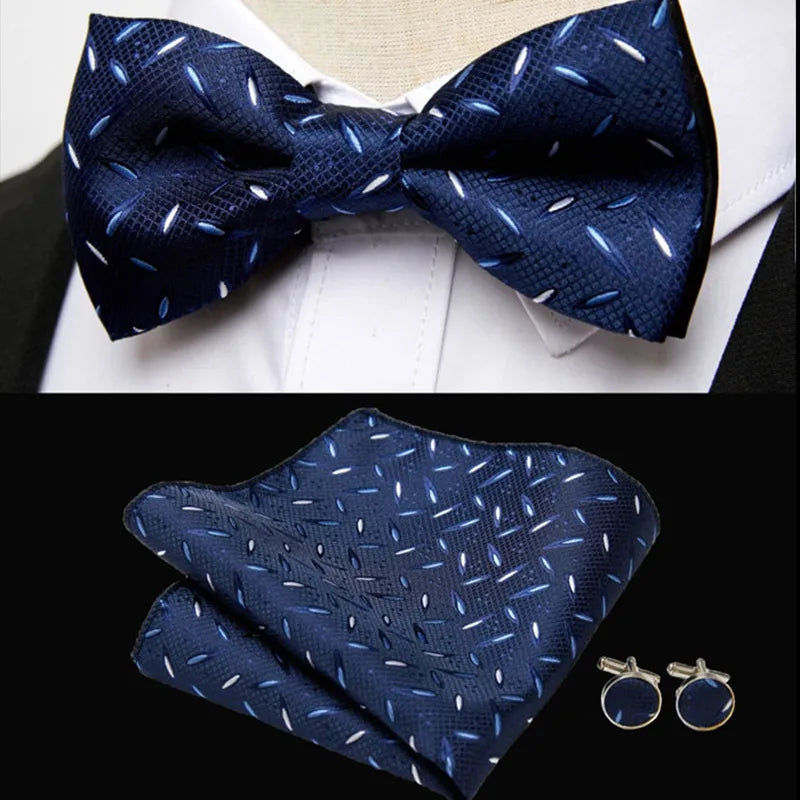 Classic 3 Peice Bow Ties For Men  Paisley Floral Bow Tie Pocket Square & Cufflinks Suit Set