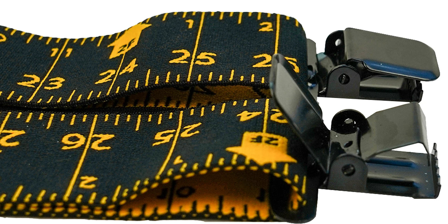 Men's Suspender Tape Measure Pattern Suspender Fully Strength Elastic with Heavy Duty Clip Ruler Suspenders