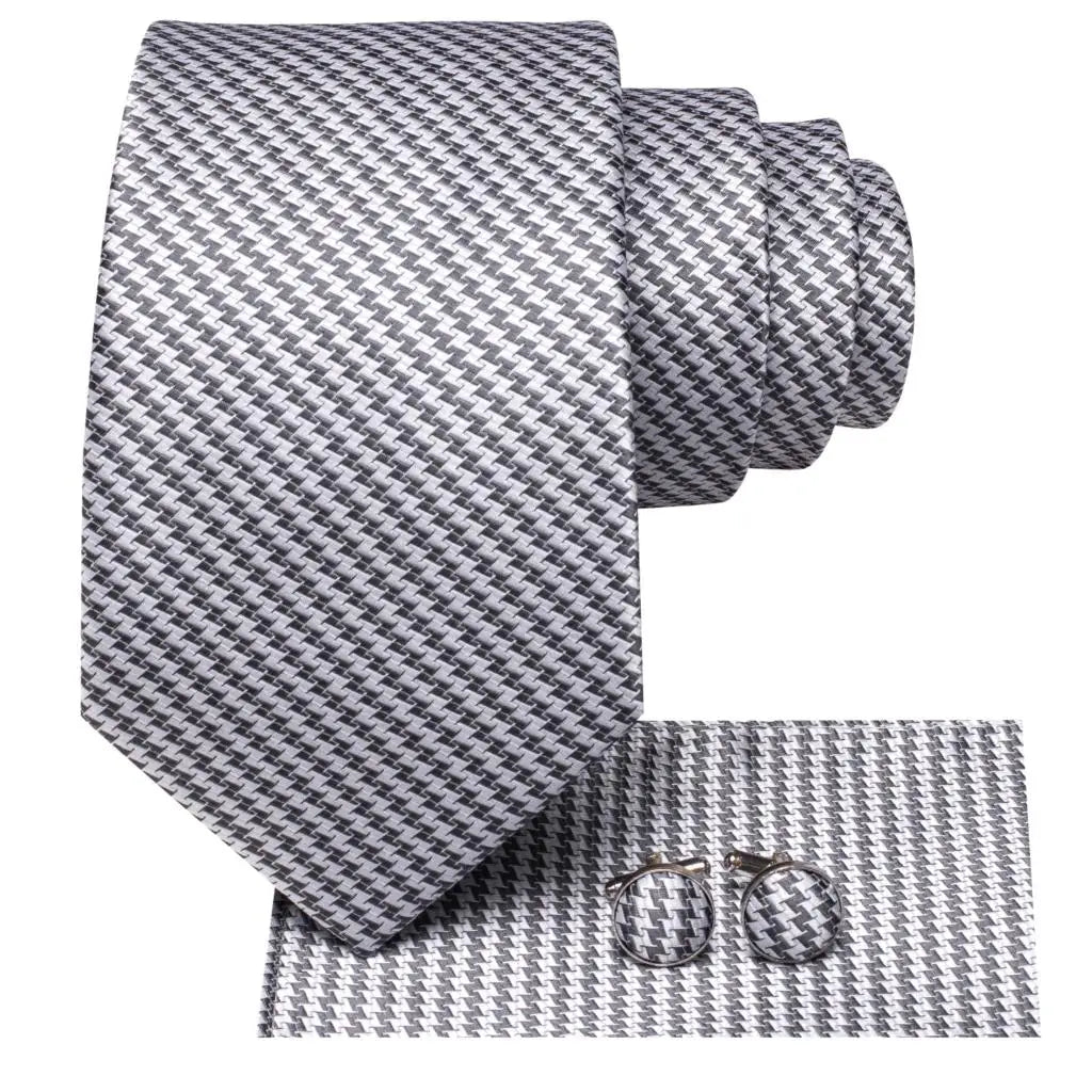 3 Piece Silver Grey Necktie Hanky & Cufflinks