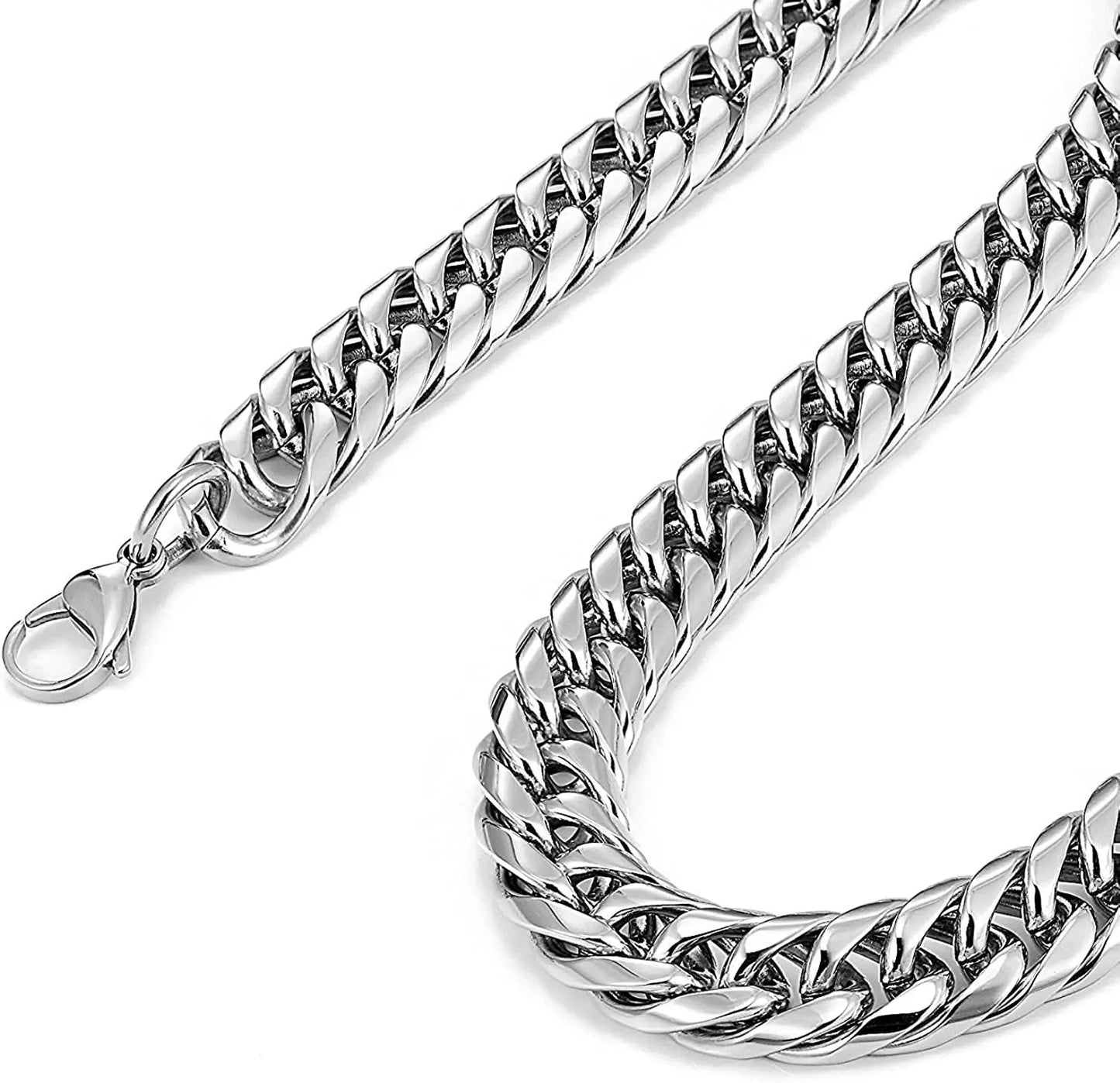 Mens Stainless Steel Cuban Chain Necklace/Bracelet 8MM-14MM Thick